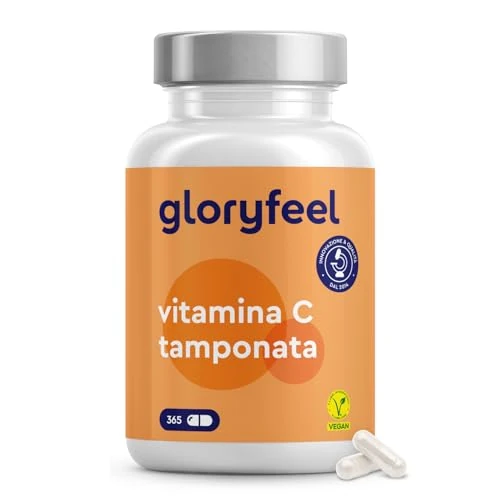 Vitamina C Tamponata – 1000 mg per Dose Giornaliera – Alta Tollerabilità, Delicata sullo Stomaco, Vegan – 365 Capsule per 6 Mesi
