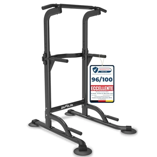 DH FitLife Power Tower Dip Station | Barra de Dominadas Independiente | Estación de Fondos | Barras Paralelas para Espalda | Estación de Entrenamiento Multifuncional | Power Rack Para Gimnasio en Casa
