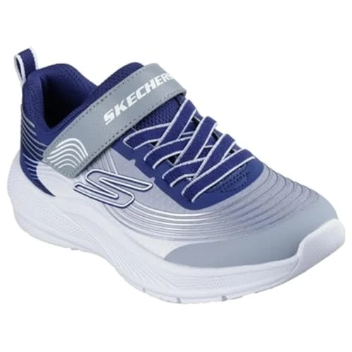 Skechers Boy's Microspec Advance Sneakers, Navy, Gray, & White Textile/Navy Synthetic, 10.5 UK Child