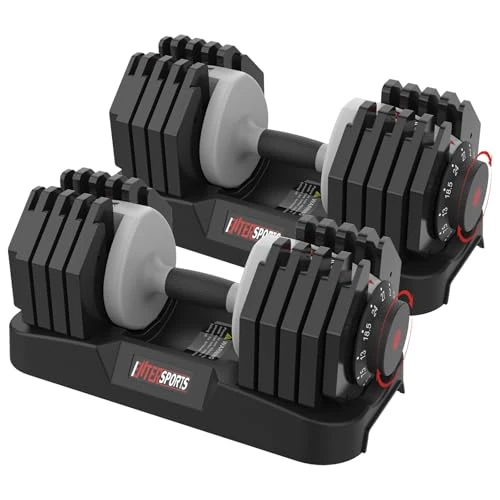 EnterSports 27 kg x 2 verstelbare halters, 10 haltergewichten (2-27 kg) voor ruimtebesparend, antislip handvat met veiligheidsvergrendelingsmechanisme, krachttrainingsapparatuur voor thuisgymnastiek