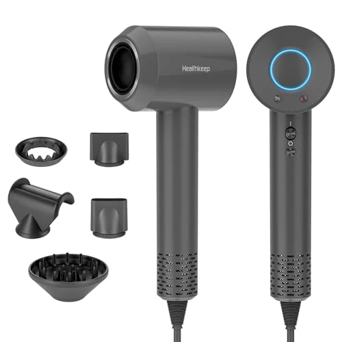 Healthkeep Professional Hair Dryer 2000W Brushless Motor 220,000rpm for Quick Drying Air Flow 25m/s, Negative Ions 200 Million Silent 58dB, 5 Styling Tips