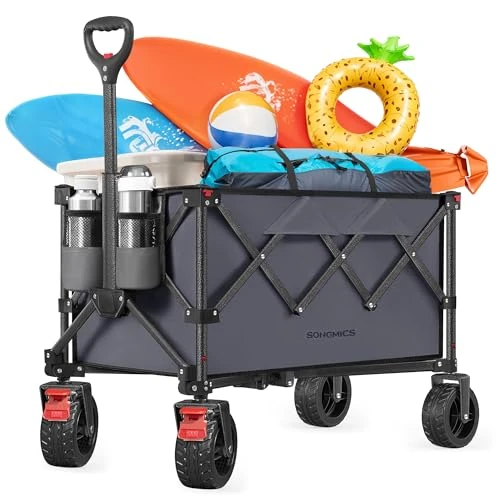 Offerta a tempo: SONGMICS Carrello da Campeggio Pieghevole, Carretto, 150 L, Portante 150 kg, Carrello da Giardino, con Manico, 4 Ruote Rimovibili, Salvaspazio, per Esterni, Giardino, Grigio Ardesia GFW115G01 - 15% da 76.99 € a 65.44 €