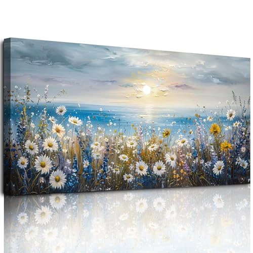 Offre limitee: hyidecorart Tableau Decoration Murale Salon Grand, 50x100 cm Impression sur Toile, Cadre Decoration Murale Lever de Soleil sur la Mer, Fleurs Décoration de Chambre Salle De Bain Maison Décorations de 35.99 EUR a 35.99 EUR (economie 0%)