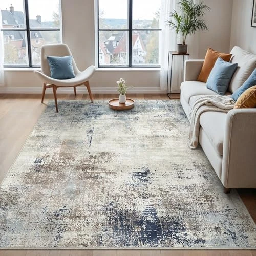 BEIMO Korte Stapel Woonkamer Vloerkleed 120x170cm, Antislip Wasbaar, Slaapkamer Vloerkleden, Astratto Tapijten voor Keuken, Eetkamer, Kantoor, Inkblauw