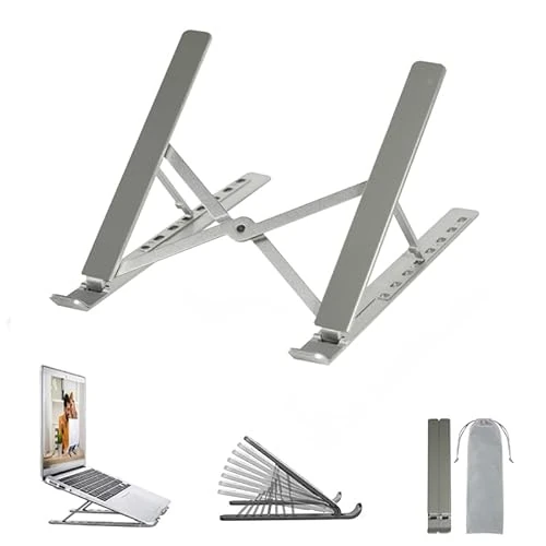 OUGEP Soporte para Portátil, Múltiples Ángulos Ajustable Soporte para OrdenadoTabletas, Ergonómico y Protector Ventilado Plegable para Macbook DELL, HP otro10-15.6” Laptop(Gris)