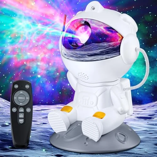 TOCVEOE Proyector Galaxia Astronauta - Luz Nocturna Infantil con Nebulosa, 8 Modos, Rotación 360° y Mando Distancia - Proyector Estrellas Techo, Regalo Para Niños y Adultos