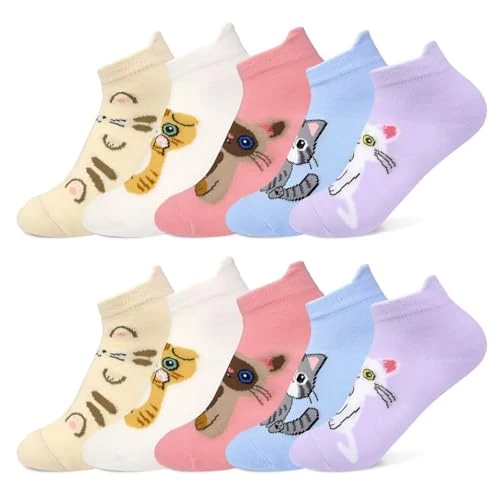 TUUHAW 10 Pairs of Children's Socks for Girls and Boys with Motif School Child Cotton Socks Colourful Size 23-38, 7234, 31-34