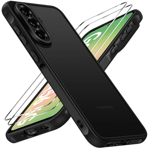 Limited-time offer: ivoler 3 in 1 Case for Samsung Galaxy A56 5G with 2 Pieces Tempered Glass,[Military Protection] Transparent Anti-Shock Protective Cover-Black from 9.95 GBP to 9.95 GBP (save 0%)