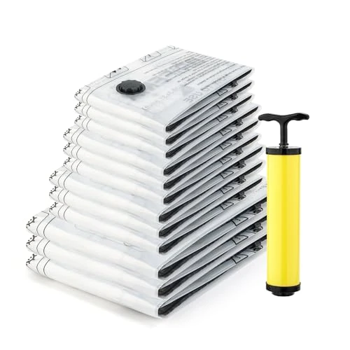 Offre limitée : GRIFEMA Sacs de Rangement Sous Vide Réutilisables 12 Pièces (3x S/M/L/XL) avec Pompe Manuelle - Gain de Place pour Maison, Déménagement & Voyage - Stockage Couettes, Couvertures, Vêtements, GH83 de 17.99 € à 16.89 € (6% de remise)