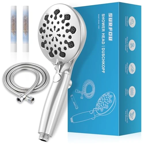 Offre limitée : Pommeau de Douche Filtrant avec 2, 10 Types de Jets Douchette, tuyau 1,5M, Haute Pression, Économique, Anti-calcaire Fonction à Plusieurs Niveaux, Idéale pour L'eau Dure SURFOU de 12.84 € à 12.20 € (5% de remise)
