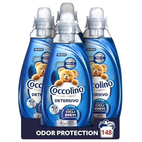 Offerta a tempo: Coccolino Wonder Wash, Detersivo Lavatrice Liquido, Odor Protection, Efficace nei Cicli Brevi da 15 Minuti, Anche a Freddo, con Agenti Anti Odore, Pulizia Profonda, 37 Lavaggi, 4 Pezzi da 1480 ml - 18% da 39.96 € a 32.78 €