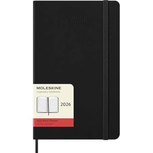 Moleskine Daily Planner, Agenda Giornaliera 2026 12 Mesi, Con Copertina Rigida e Chiusura Elastica, Formato Large 13 x 21 cm Colore Nero