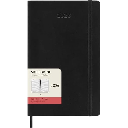 Offre limitee: Moleskine Agenda Quotidien, Agenda Journalier 2026 12 Mois, Avec Couverture Souple et Fermeture Élastique, Format Large 13x21, Couleur Noire de 28.90 EUR a 14.45 EUR (economie 50%)