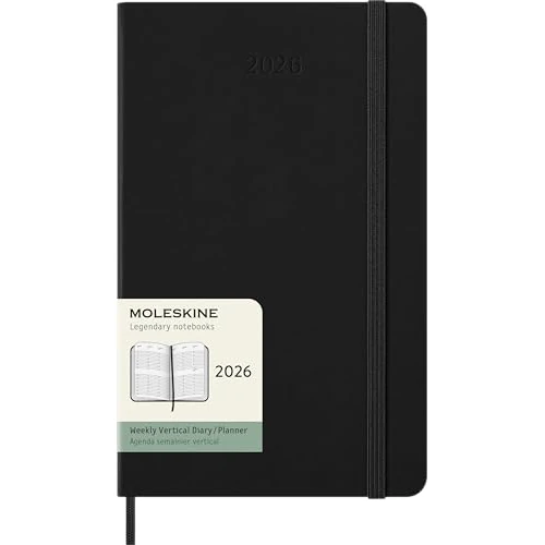 Offre limitee: Moleskine Agenda Hebdomadaire, Agenda Hebdomadaire Vertical 2026 12 Mois, Couverture Rigide et Fermeture Élastique, Couleur Noire, Format Large 13x21 cm de 27.50 EUR a 13.75 EUR (economie 50%)
