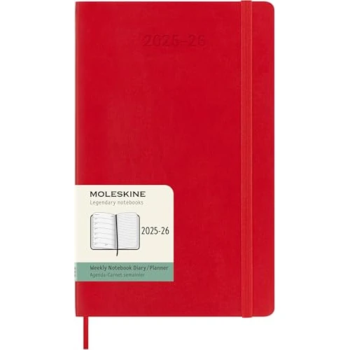 Limitiertes Angebot: Moleskine Wochen-Notizkalender 2025-2026, 18-Monats-Wochenplaner mit Notizplatz, Weiche Einband und Gummiband, Großformat 13 x 21 cm, Scharlachrot von 29.90 EUR auf 8.97 EUR (Spare 70%)