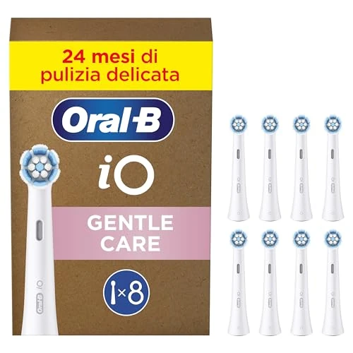 Offerta a tempo: Oral-B Testine di Ricambio iO Gentle Care Bianche, 8 Testine di Ricambio per Spazzolino Elettrico Oral B, Rotonde Originali per Gengive Sensibili, Setole angolate per rimuovere la placca - 53% da 79.99 € a 37.69 €
