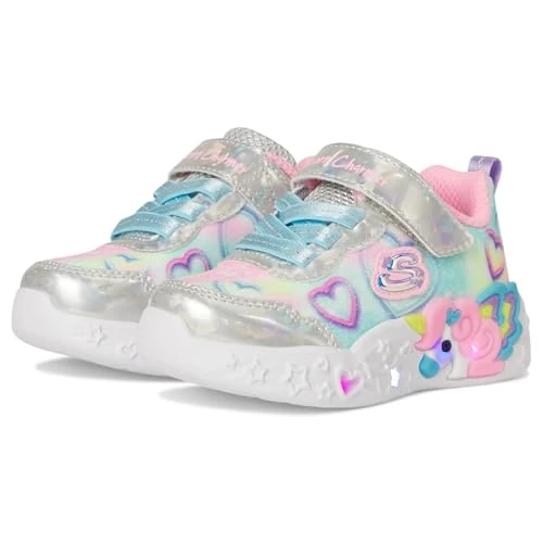 Skechers Eenhoorn Charmer Lil Heart Sparkles Sneaker, Zilver/Multi, 5 UK Kind, Zilver Multi, 5 UK Child