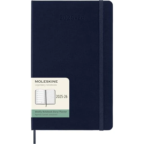 Limitiertes Angebot: Moleskine Wochen-Notizkalender 2025-2026, 18-Monats-Wochenplaner mit Notizplatz, Harte Einband und Gummiband, Großformat 13 x 21 cm, Saphirblau von 29.90 EUR auf 8.97 EUR (Spare 70%)