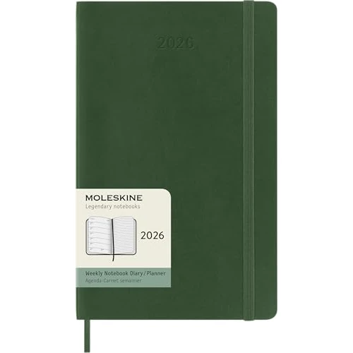 Moleskine Agenda Hebdomadaire, Agenda Hebdomadaire 2026 12 Mois Avec Espace Pour Notes, Avec Couverture Souple et Fermeture Élastique, Format Large 13x21, Couleur Verte