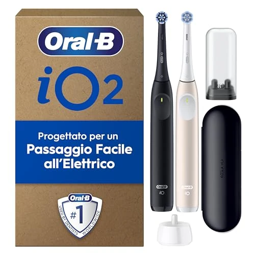 Oral-B iO 2 DUO Night Black i Calm Pink Szczoteczki elektryczne, 2 końcówki do szczoteczek elektrycznych, 1 etui podróżne, 1 podróżny uchwyt na końcówkę wymienną, stworzone w technologii Braun