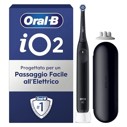 Oral-B iO Series 2 Electric Toothbrush, 1 Replacement Brush, 3 Cleaning Modes for Dental Care, Magnetic Technology, Travel Case, Toothbrush Holder, Designed by Braun, Night Black