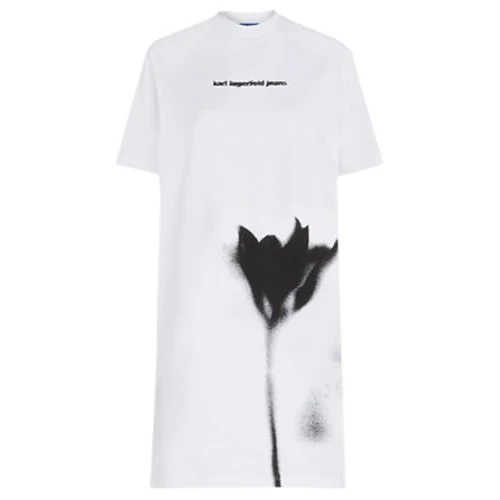 Tijdelijke aanbieding: Karl Lagerfeld Jeans, Dames, Logo Tee Jurk, Regular Fit, Wit, L van 85.12 € naar 85.12 € (0.00% korting)