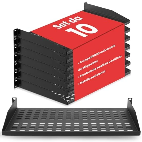 Pyle Mensole per Rack 48,3 cm 1U, Set di 8 Ripiani Metallici Ventilati, Montaggio a Parete o Armadio Rack, Supporta 50 kg, per Computer e Reti, per Casa o Ufficio