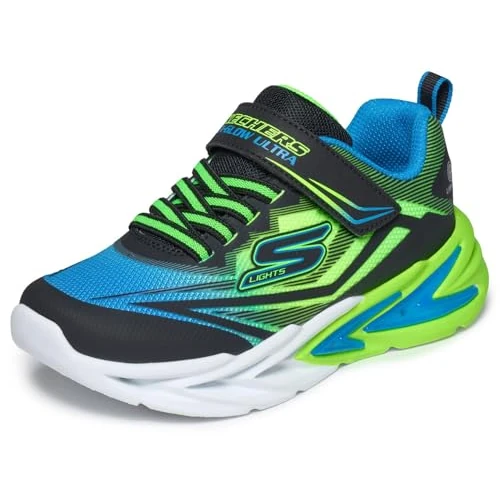 Oferta limitada: Skechers Flex-Glow Ultra para niño, Negro sintético Azul Lima Textil Plateado, 5 UK Child de 44.95 € a 34.95 € (ahorro 22%)