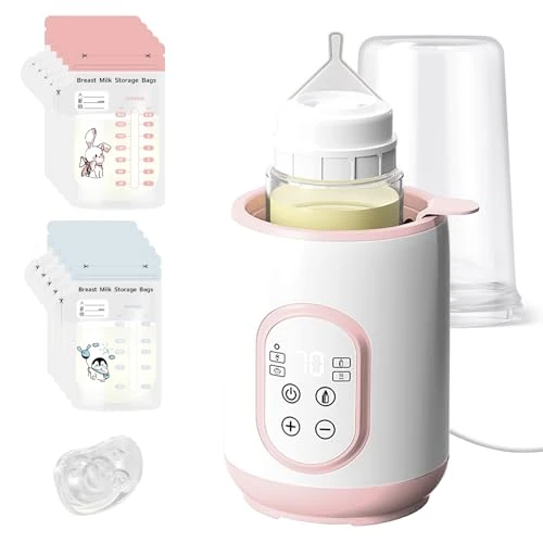 Bizcasa Bottle Warmer, Multifunctional Baby Bottle Warmer, Heat/Defrost Food, Bottle Sterilizer, Intelligent Temperature, with Pacifier and Milk Bag (Pink)