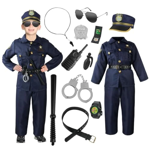 Limited-time offer: Aomig Police Costumes Kids Policeman Uniform, 13 Pcs Police Officer Outfit Dress Up, Fancy Policeman Dress Up Costume Children Police Officer Costume for Roleplay Halloween Carnival World Book Day(L) from 12.74 £ to 12.74 £ (save 0.00%