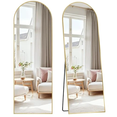 Offre limitée : SONGMICS Miroir Intégral, 160 x 50 cm, Miroir Arqué sur Pied, à Poser au Sol, Cadre en Alliage d’Aluminium, Verre Trempé, pour Chambre, Salon, Dressing, Doré Clair LFM031A01 de 58.64 € à 53.59 € (9% de remise)