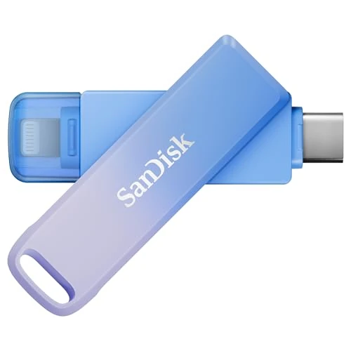 SanDisk Creator Phone Drive, 256GB (Chiavetta USB, Per iPhone/iPad, PC e Mac, Con connettori Lightning e USB-C, Velocità fino a 90 MB/s, include tre mesi di Adobe Lightroom, robusto involucro)