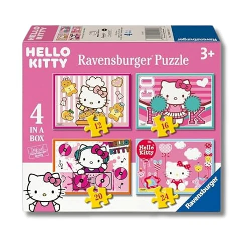 Ravensburger - Puzzles Hello Kitty | Puzzle Bambini | Puzzle Bambini 3 Anni O Più | 4 In A Box Puzzles 12-16-20-24 Pezzi | Dimensione 19x14cm | Regalo Bambina 3 Anni O Più