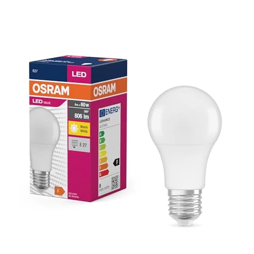 Offerta a tempo: OSRAM LED Star Value Classic A60 lampadina LED per attacco E27, forma a pera, FR 806 lumen, bianco caldo (2700K), sostituzione delle tradizionali lampadine a incandescenza da 60W, non dimmerabile - 41% da 5.70 € a 3.37 €