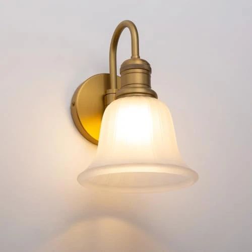 Offerta a tempo: JIMUBEAM Lampada da parete a collo d'oca vintage a 1 luce con paralume in vetro bianco smerigliato, applique da parete per bagno interno industriale per camera da letto Soggiorno su lavello da cucina - 0.00% da 66.65 € a 66.65 €