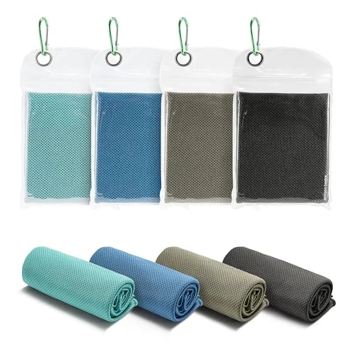 Offerta a tempo: Amazon Basics Asciugamani Rinfrescanti da Palestra per Collo e Viso, Ideali per l'Allenamento, 102 cm x 31 cm, Confezione da 4, Nero/Grigio/Verde Acqua/Blu Navy - 33% da 18.23 € a 12.16 €