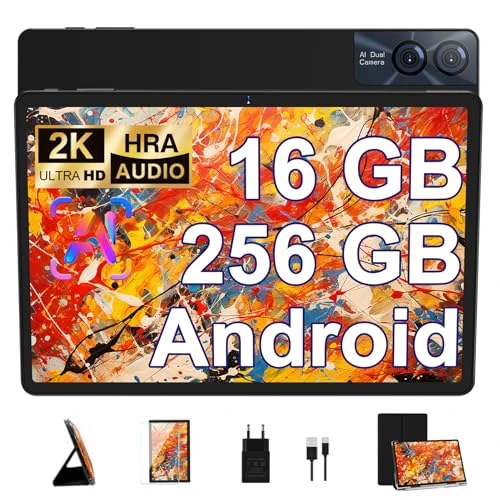 GOODTEL Android 13 Octa Core 11 inch met 16 GB RAM + 256 GB ROM (1TB TF) | 5G + 2,4G WiFi | 8600 mAh | 13 MP + 5 MP, touch-tablet met hoes, toetsenbord en muis - grijs