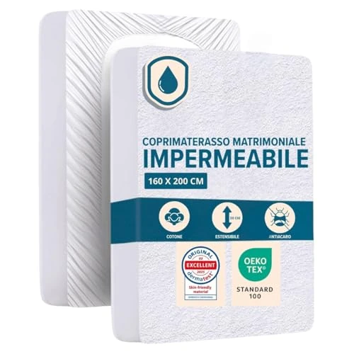 Dreamway Protège Matelas 160x200 cm - Épaisseur 30 cm - Alèse Drap Housse Imperméable, Ultra Doux, Silencieux, Coton Oeko-Tex, Lavable 60°C, Respirant
