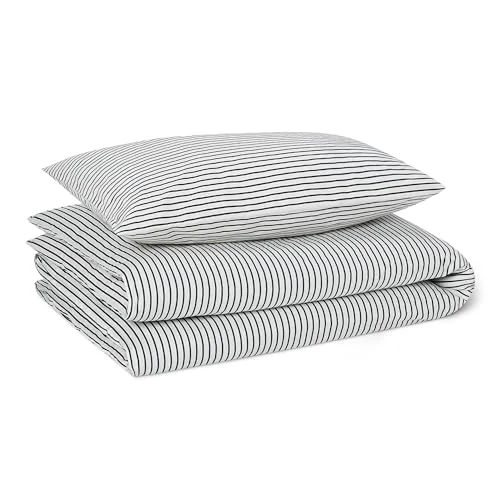 Limited offer: Amazon Basics 100% Organic Cotton Kids Bedding Set, Reversible Toddler Cot Bed Duvet Cover 100 x 135 cm & Pillowcase 40 x 60 cm, Navy Stripes from 13.19 EUR to 13.19 EUR (save 0%)