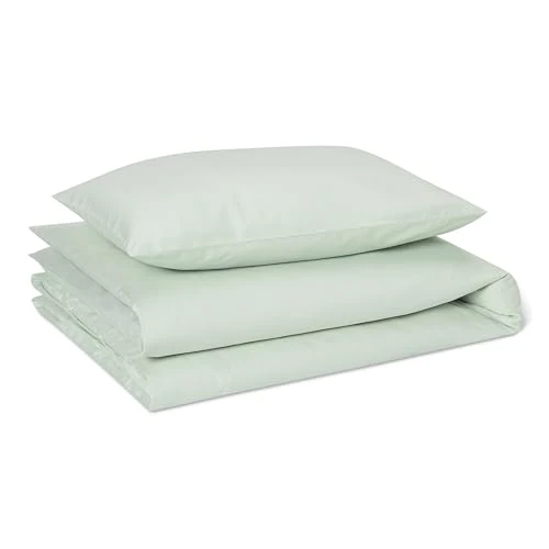 Limited offer: Amazon Basics 100% Organic Cotton Kids Bedding Set, Reversible Toddler Cot Bed Duvet Cover 100 x 135 cm & Pillowcase 40 x 60 cm, Sage Green from 13.19 EUR to 13.19 EUR (save 0%)