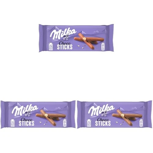 Offerta a tempo: Milka, Choco Sticks, Biscotto Goloso Ricoperto di uno Strato di Cioccolato al Latte Milka, con Latte Alpino, Cacao Sostenibile, 112g (Confezione da 3) - 36% da 4.17 € a 2.67 €