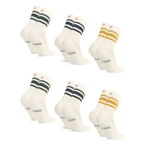 DANISH ENDURANCE Calcetines Deporte Tenis Unisex, Estilo Retro, Acolchados, Calcetines Altos para Hombre y Mujer, 3 o 6 Pack