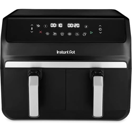 Instant Pot Vortex Dual Black Hot Air Fryer, Large 8 L, Family Size, 2 x 4L Baskets 8 in 1 - Drying, Grilling, Baking, Roasting, Warming, Non-Stick Coating, Electric
