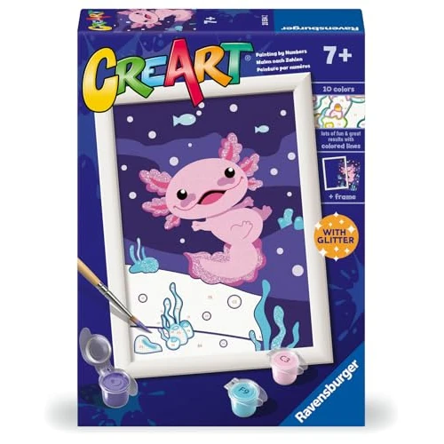 Ravensburger - Creart E - Oxolotl - Kit de peinture pour enfants avec paillettes - Kit de peinture complet pour enfants - 7 ans - Avec cadre 13 x 18 cm