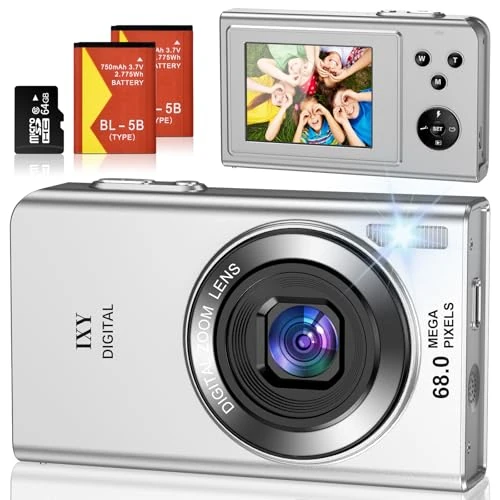 Limited offer: Digital Camera, 68MP 4K Photo Camera with Auto Focus, 16X Digital Zoom, 2.4 Inch LCD Screen, Compact Camera, Portable Digital Camera with 64GB SD Card for Teenagers, Adults, Beginners (Silver) from 31.82 EUR to 31.82 EUR (save 0%)