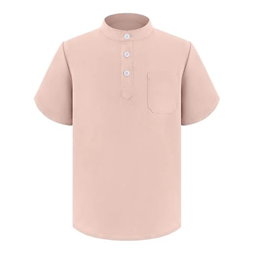 Zeitlich begrenztes Angebot: Arshiner Jungen Sommer Kurzarm Hemd Stehkragen Freizeithemden Button Down Oberteil Top für Kinder Rosa 160 10-11 Jahre von 3.99 € auf 3.99 € (0.00% Rabatt)