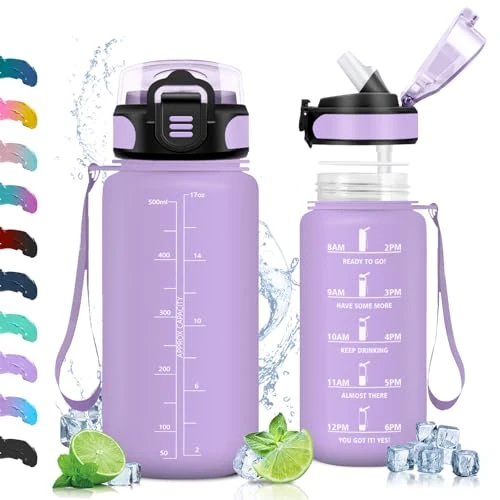 Offerta a tempo: Vikaster Borraccia, 500 ml Borraccia Bambini con Cannuccia, Borracce Senza BPA & Prova di Perdite, Borraccia motivazionale per Scuola, Bici, Palestra, Ufficio, Trekking, Outdoor - 28% da 8.32 € a 6.02 €