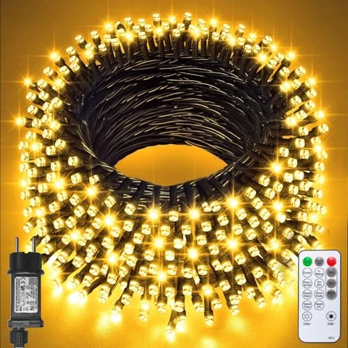 Offerta a tempo: Jsdoin Catena Luminosa, 100/200/300/400/600 LED Luci Natale Esterno, 8 Modalità con Funzione Memoria e Telecomando Luci Albero di Natale per Giardino, Balcone, Casa, Festa (Bianco Caldo, 100LED) - 17% da 15.99 € a 13.29 €