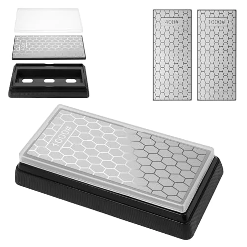 Aolso Aiguiser Diamantées, 2 Pièces Pierre a Aiguiser Affutage Diamant Couteau Surface Nid d'Abeille, 400/1000 Pierre à Aiguiser Diamantée,Aiguiseurs de Couteaux a Affuteur Avec Base