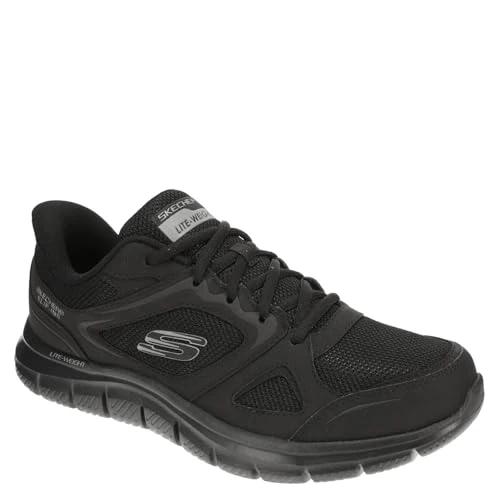 Skechers Men's Track Ezral Slip-On Sneakers, Black Leather/Mesh/Pu, 7 UK